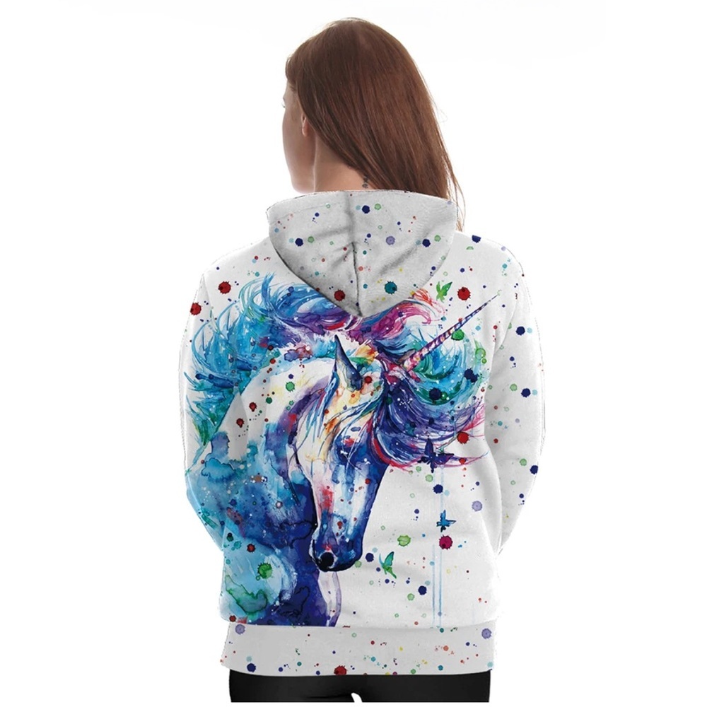 Colorful Unicorn Psychedelic Paint‎ Splatter Hoodie Size XL Art to Wear Grunge